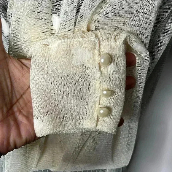 Unique Vintage Ivory Heart Sheer Button Front Blouse Size L - Picture 5 of 8